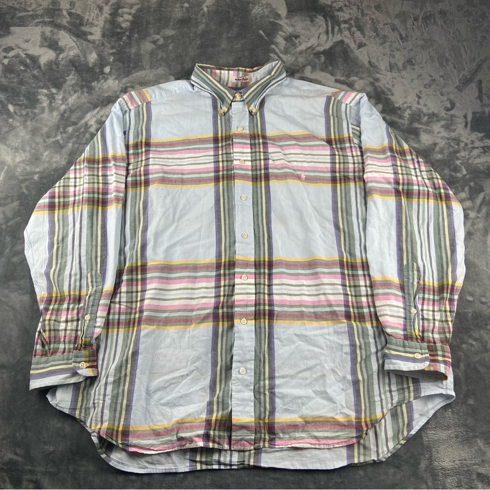 Ralph Lauren Indian Madras Shirt Mens 2XB Plaid Long Sleeve Button Down Casual
